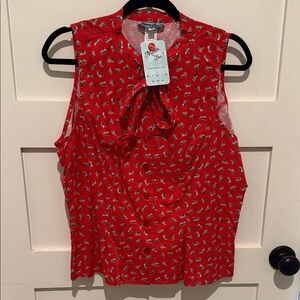 Heart of Haute Kitten Tie top Red Sleeveless Blouse 1X